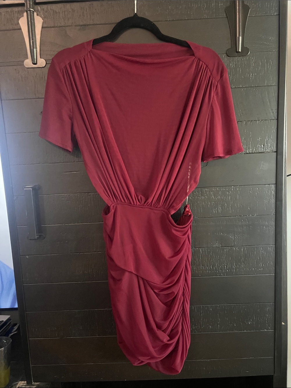 WantMyLook Burgundy Draped Cutout Dress